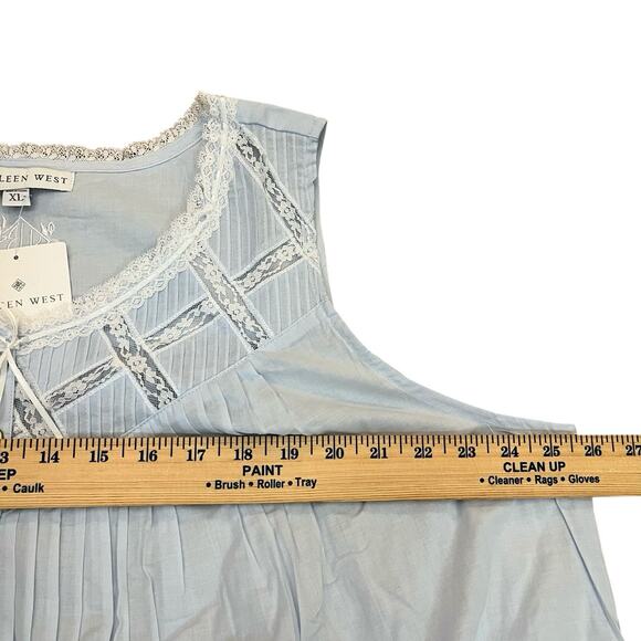 Eileen West Cotton Maxi Nightgown XL Blue Coquette Cottagecore Ruffle Prairie - Picture 9 of 9